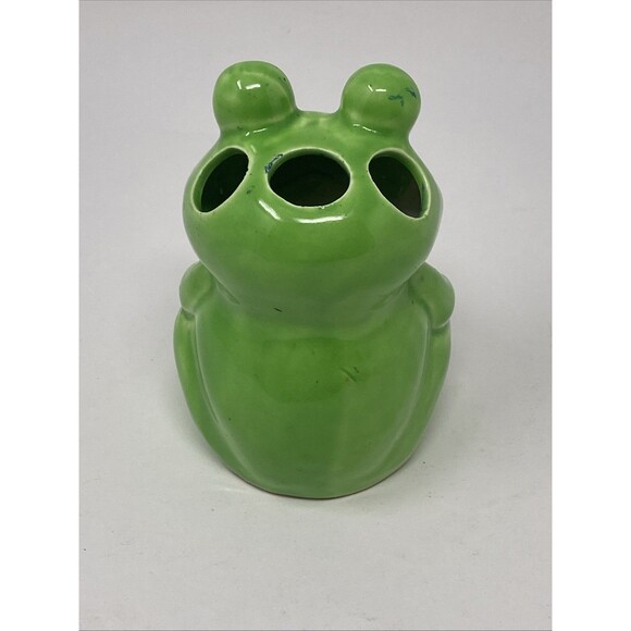 Vintage Ceramic Frog 4" Toothbrush Holder MCM VTG Green Toad 3-Slot - Picture 5 of 7